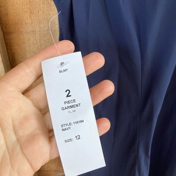 SLNY Beaded Detail Chiffon Tiered Scoop Neck Midi Dress Two Piece Set w/ Jacket - Picture 7 of 16